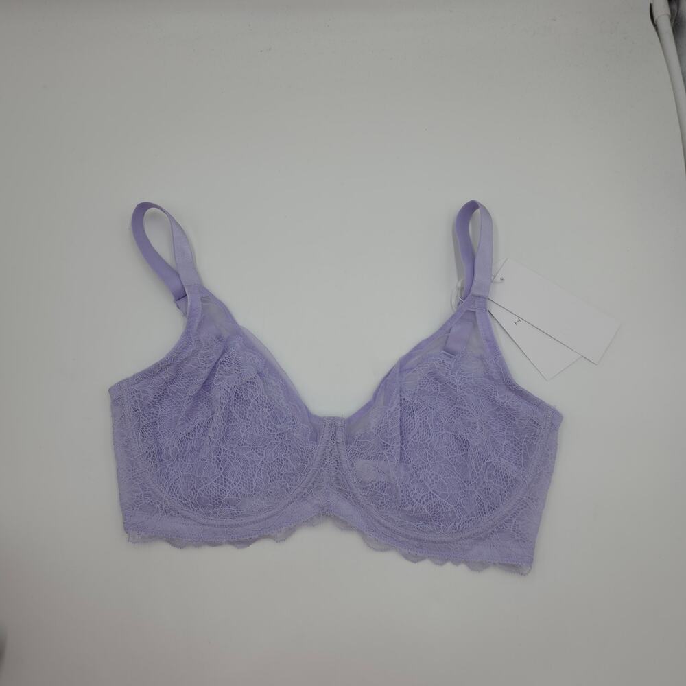 HSIA 0150 Sheer Lace Minimizing Underwire Scallop Bra in Purple Size 34DDD